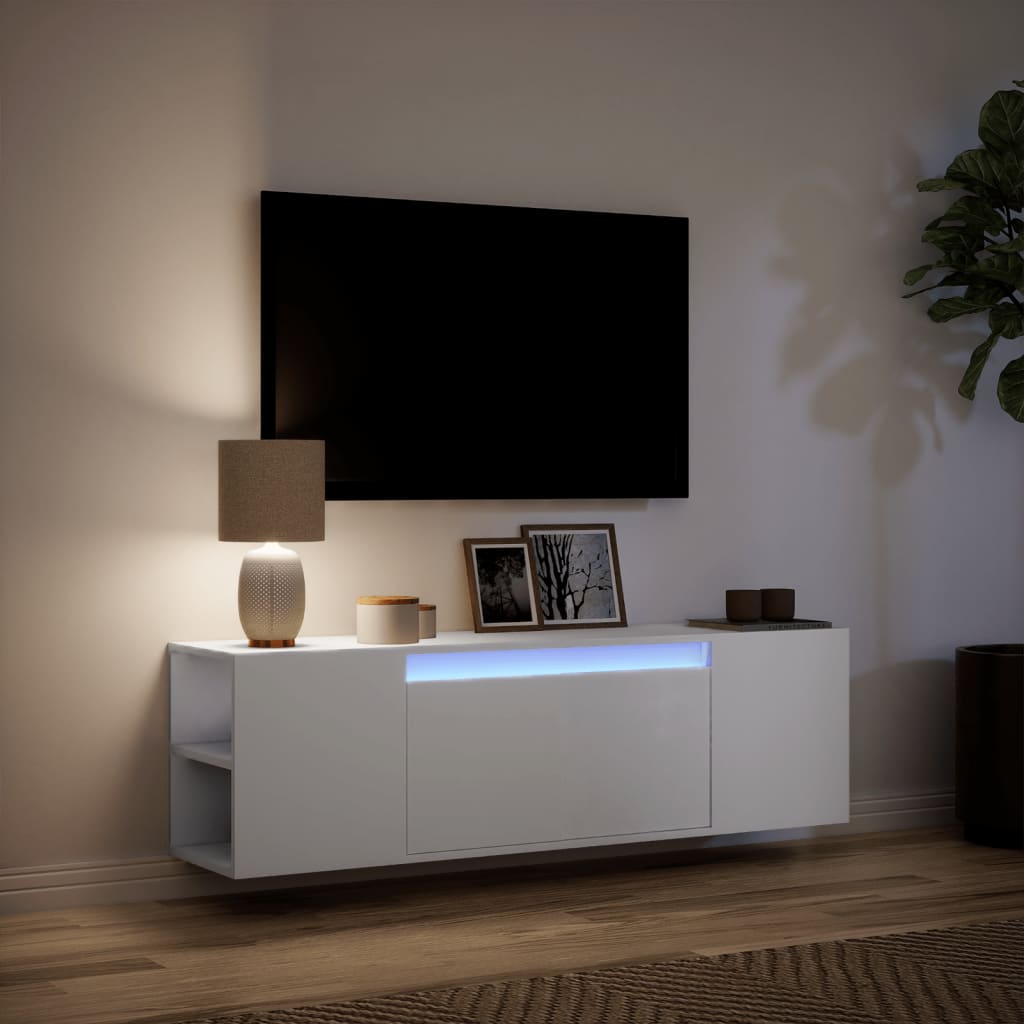 Meuble TV mural avec lumières LED blanc 135x31x39,5 cm - XIOS