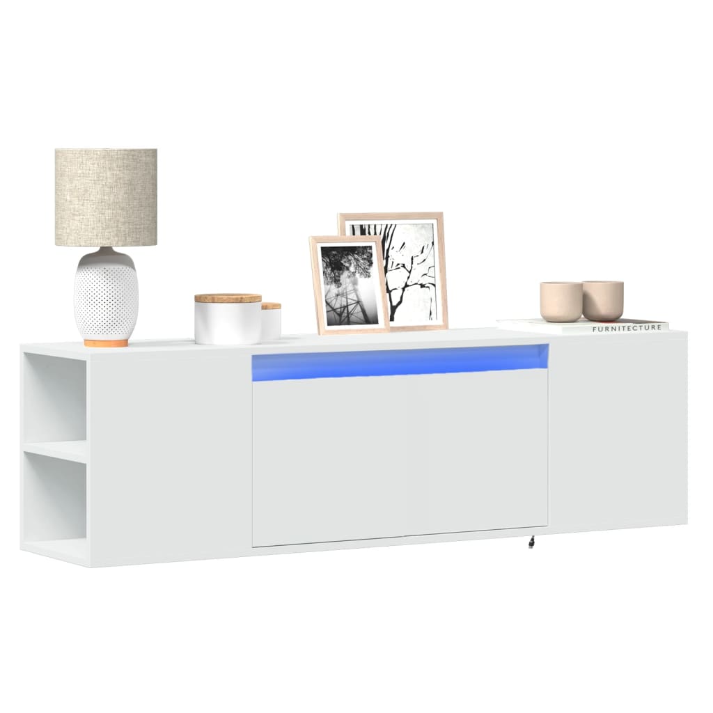 Meuble TV mural avec lumières LED blanc 135x31x39,5 cm - XIOS
