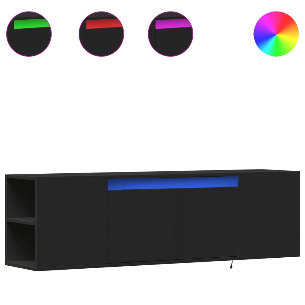 Meuble TV mural avec lumières LED noir 135x31x39,5 cm - XIOS