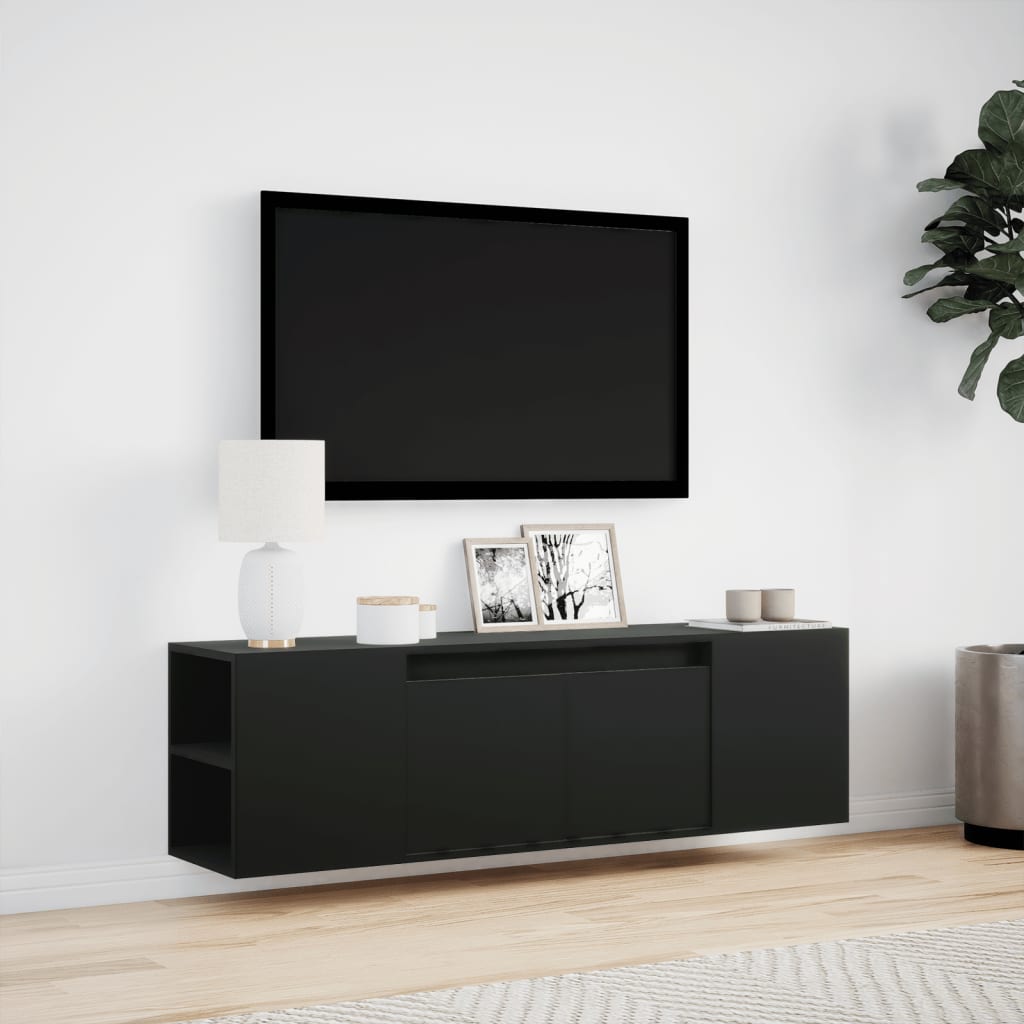 Meuble TV mural avec lumières LED noir 135x31x39,5 cm - XIOS