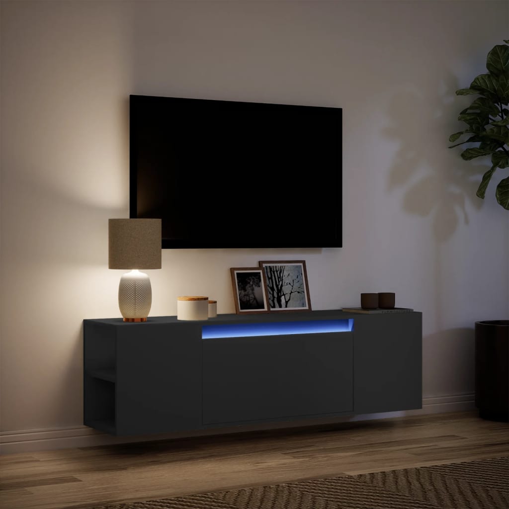 Meuble TV mural avec lumières LED noir 135x31x39,5 cm - XIOS