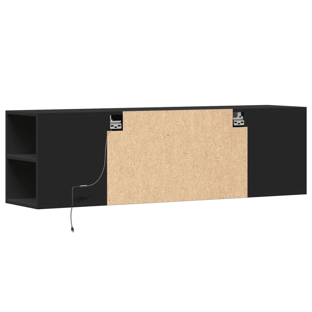 Meuble TV mural avec lumières LED noir 135x31x39,5 cm - XIOS
