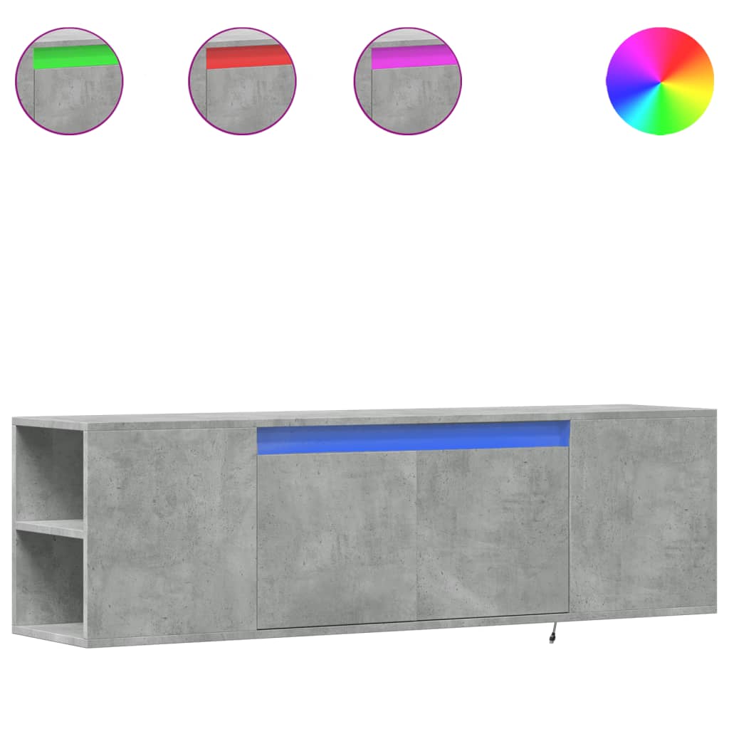Meuble TV mural avec lumières LED gris béton 135x31x39,5 cm Meubles TV vidaXL   
