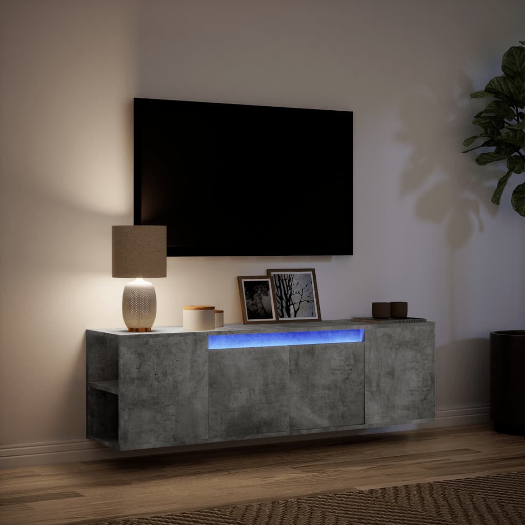 Meuble TV mural avec lumières LED gris béton 135x31x39,5 cm Meubles TV vidaXL   