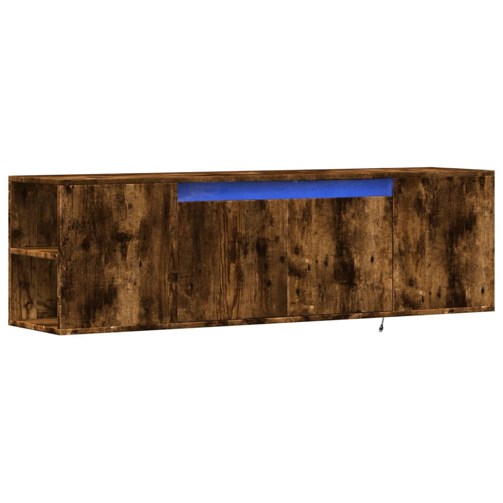Meuble TV mural avec lumières LED chêne fumé 135x31x39,5 cm - XIOS