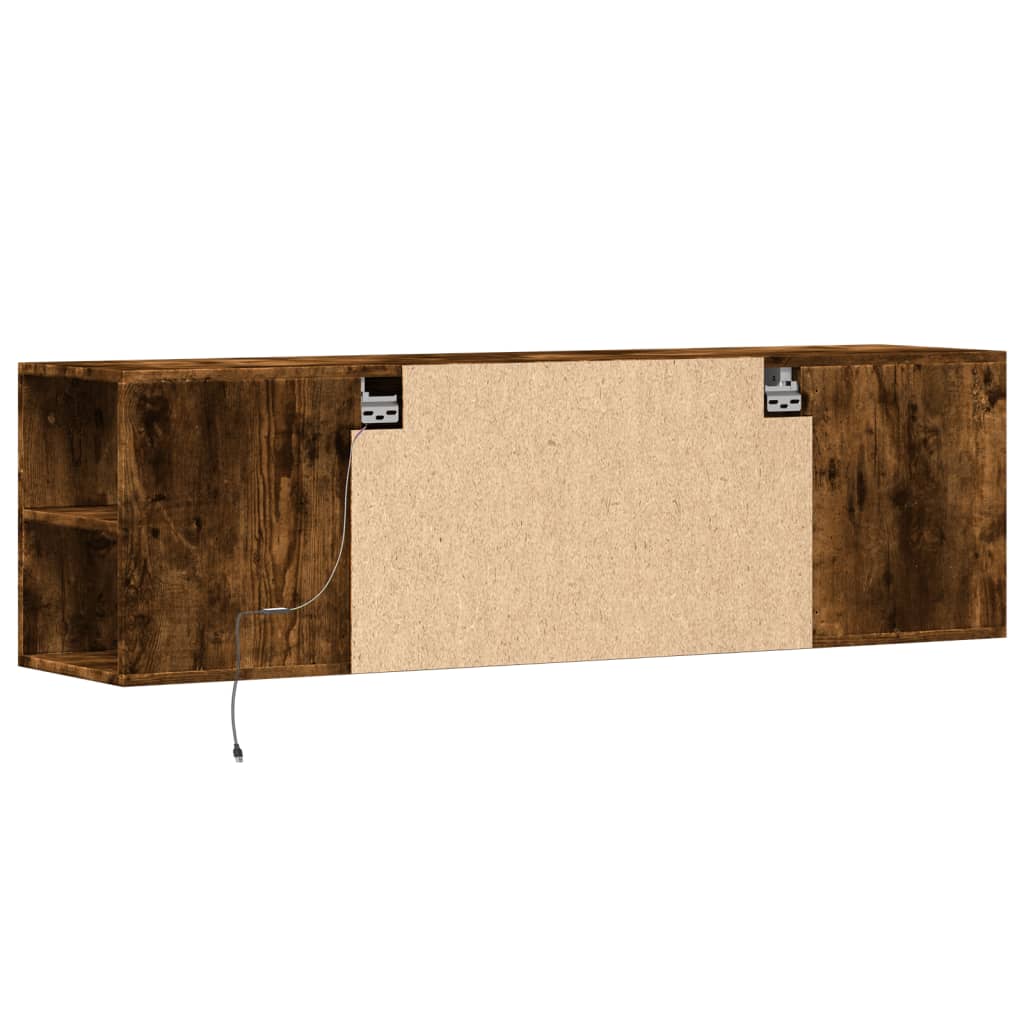 Meuble TV mural avec lumières LED chêne fumé 135x31x39,5 cm - XIOS