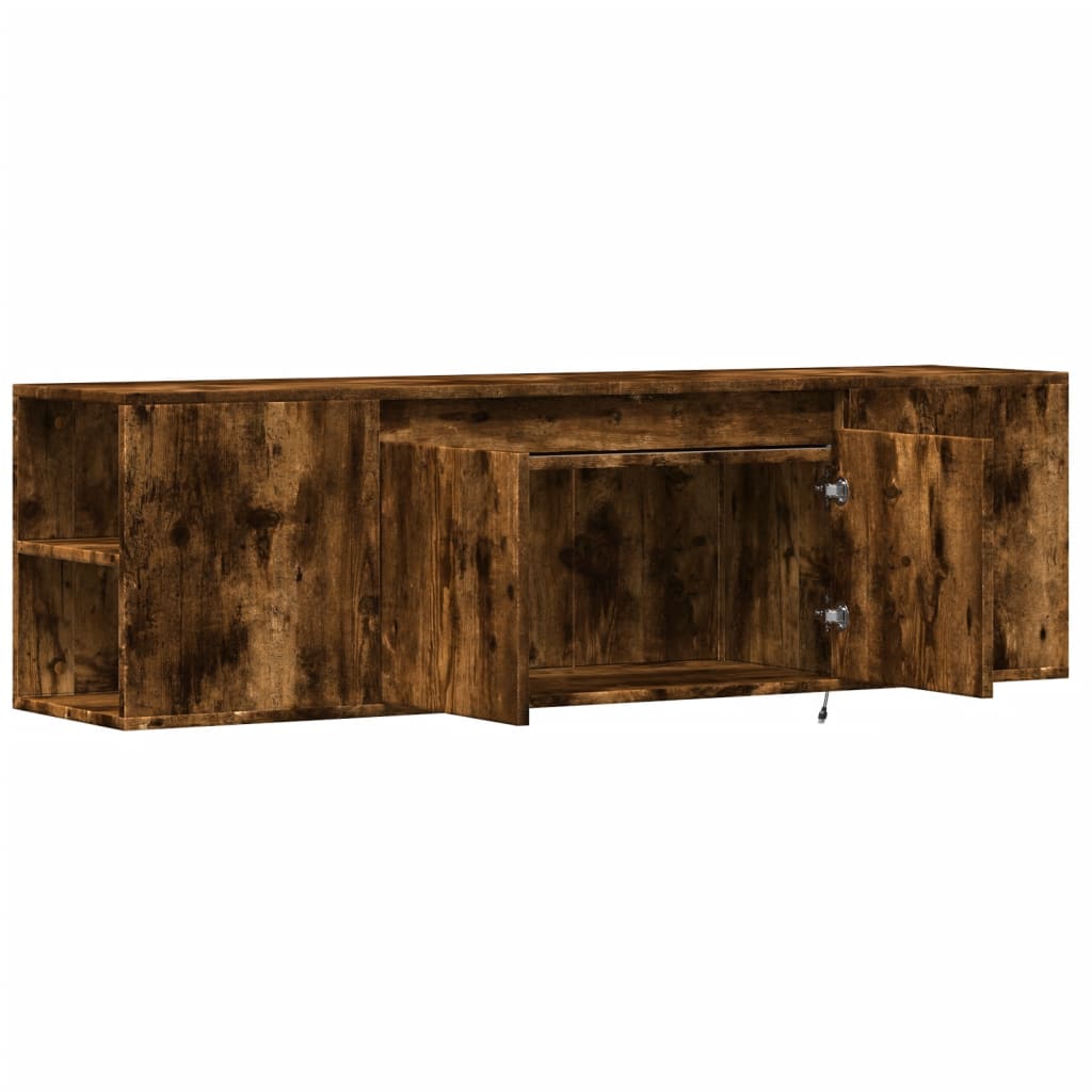 Meuble TV mural avec lumières LED chêne fumé 135x31x39,5 cm - XIOS