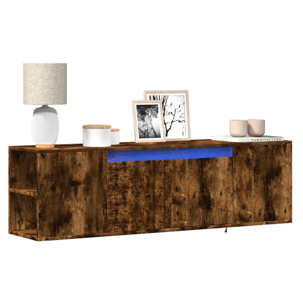 Meuble TV mural avec lumières LED chêne fumé 135x31x39,5 cm - XIOS
