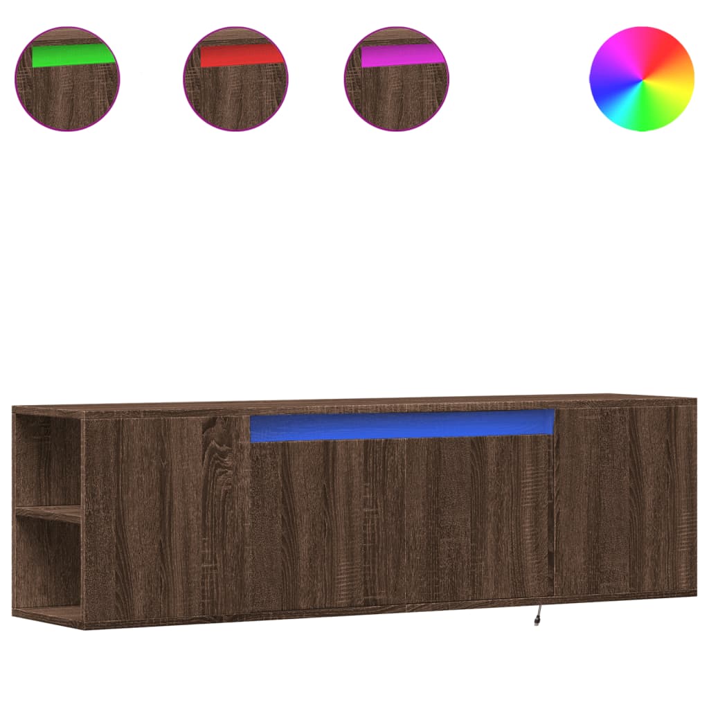 Meuble TV mural avec lumières LED chêne marron 135x31x39,5 cm - XIOS