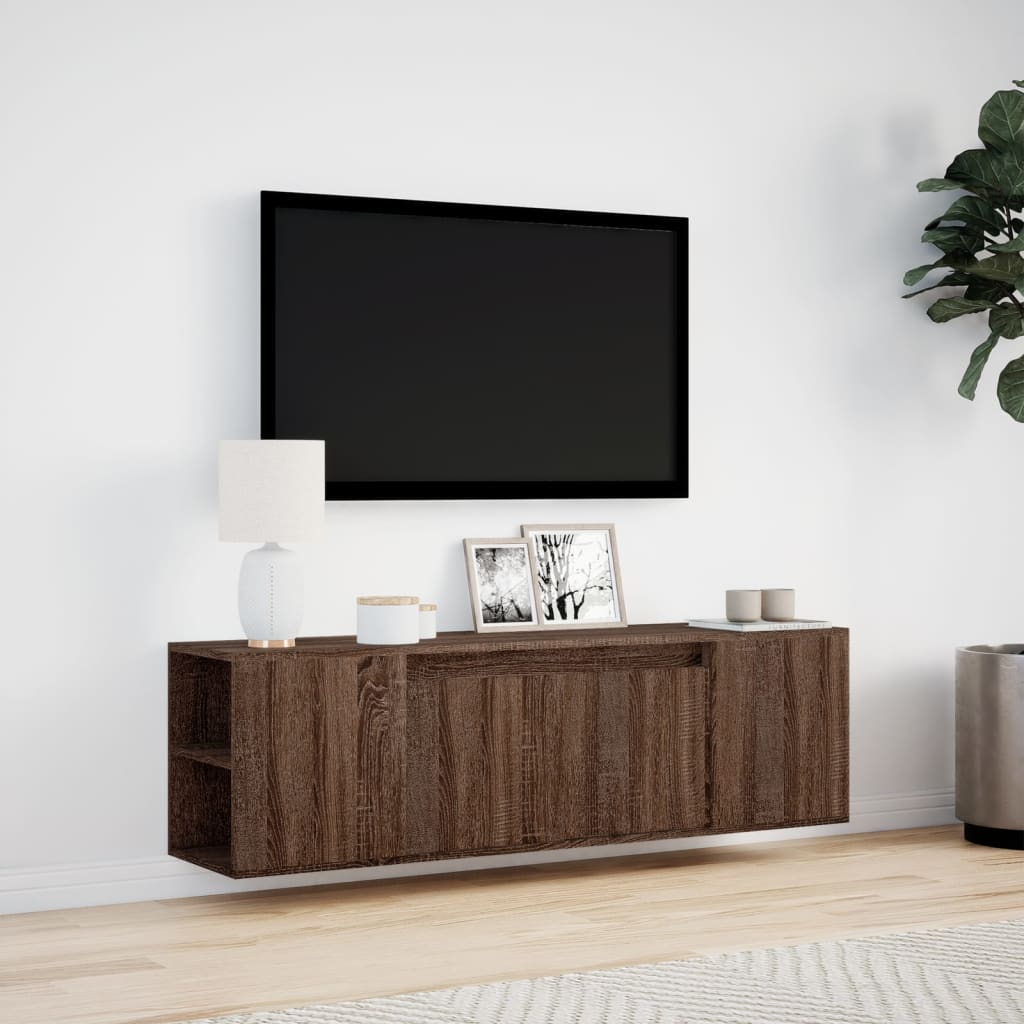 Meuble TV mural avec lumières LED chêne marron 135x31x39,5 cm - XIOS