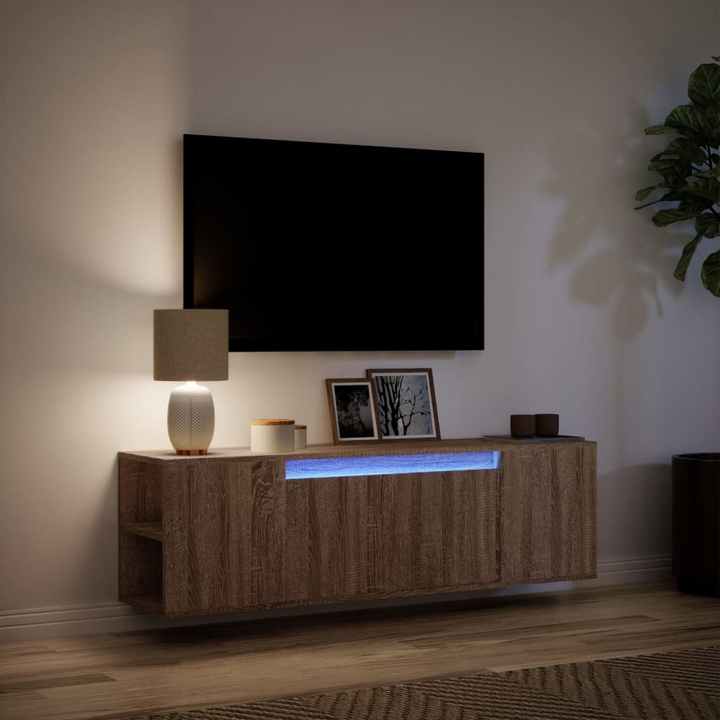 Meuble TV mural avec lumières LED chêne marron 135x31x39,5 cm - XIOS