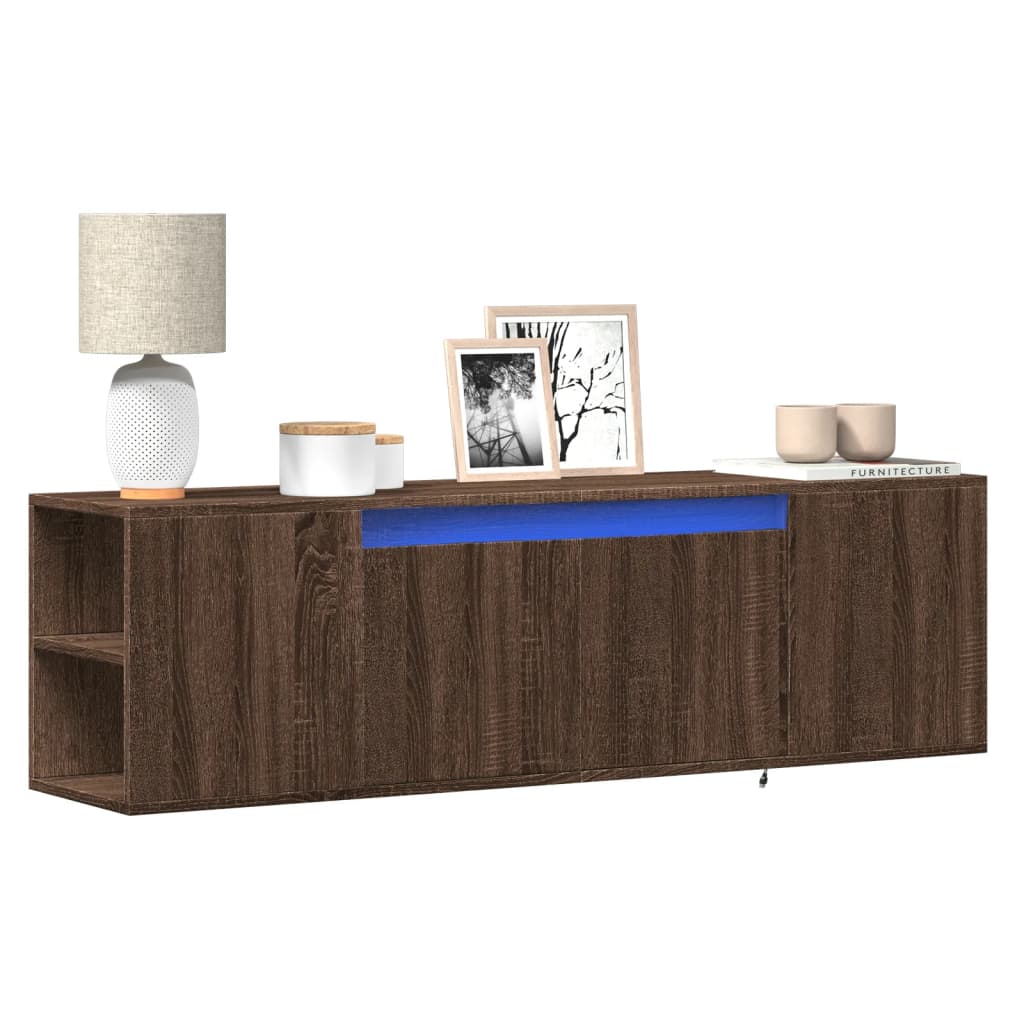 Meuble TV mural avec lumières LED chêne marron 135x31x39,5 cm - XIOS
