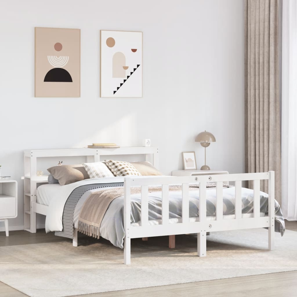 Cadre de lit sans matelas blanc 160x200 cm bois de pin massif - XIOS