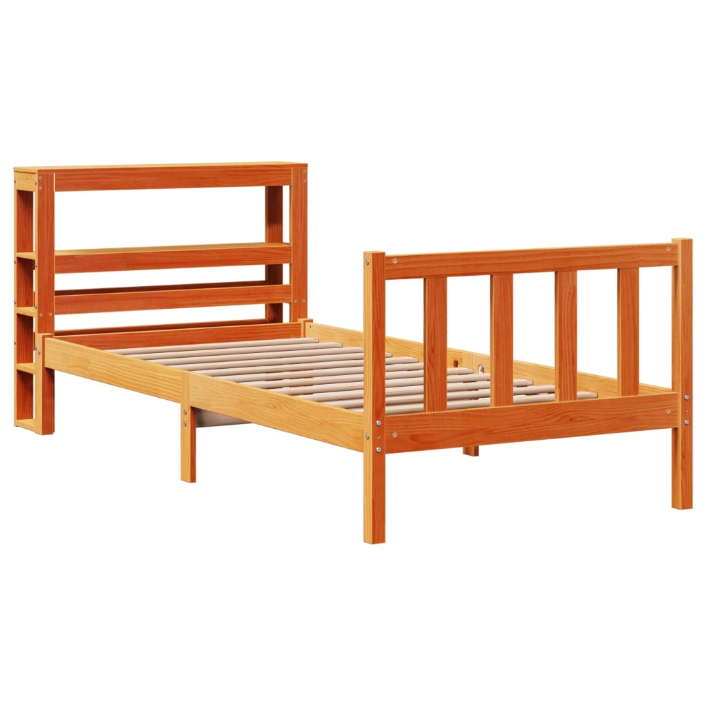 Cadre de lit avec tête de lit sans matelas cire marron 90x190cm - XIOS