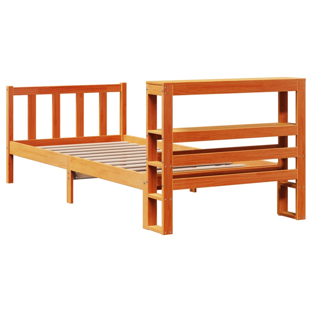 Cadre de lit avec tête de lit sans matelas cire marron 90x190cm - XIOS