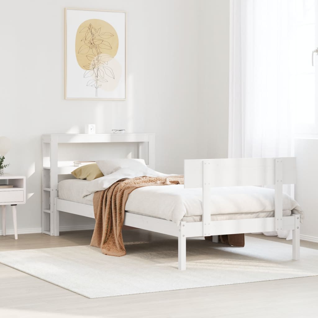 Cadre de lit sans matelas blanc 90x190 cm bois de pin massif - XIOS