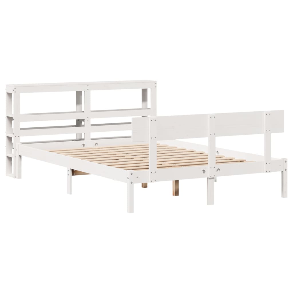 Cadre de lit sans matelas blanc 135x190 cm bois de pin massif - XIOS