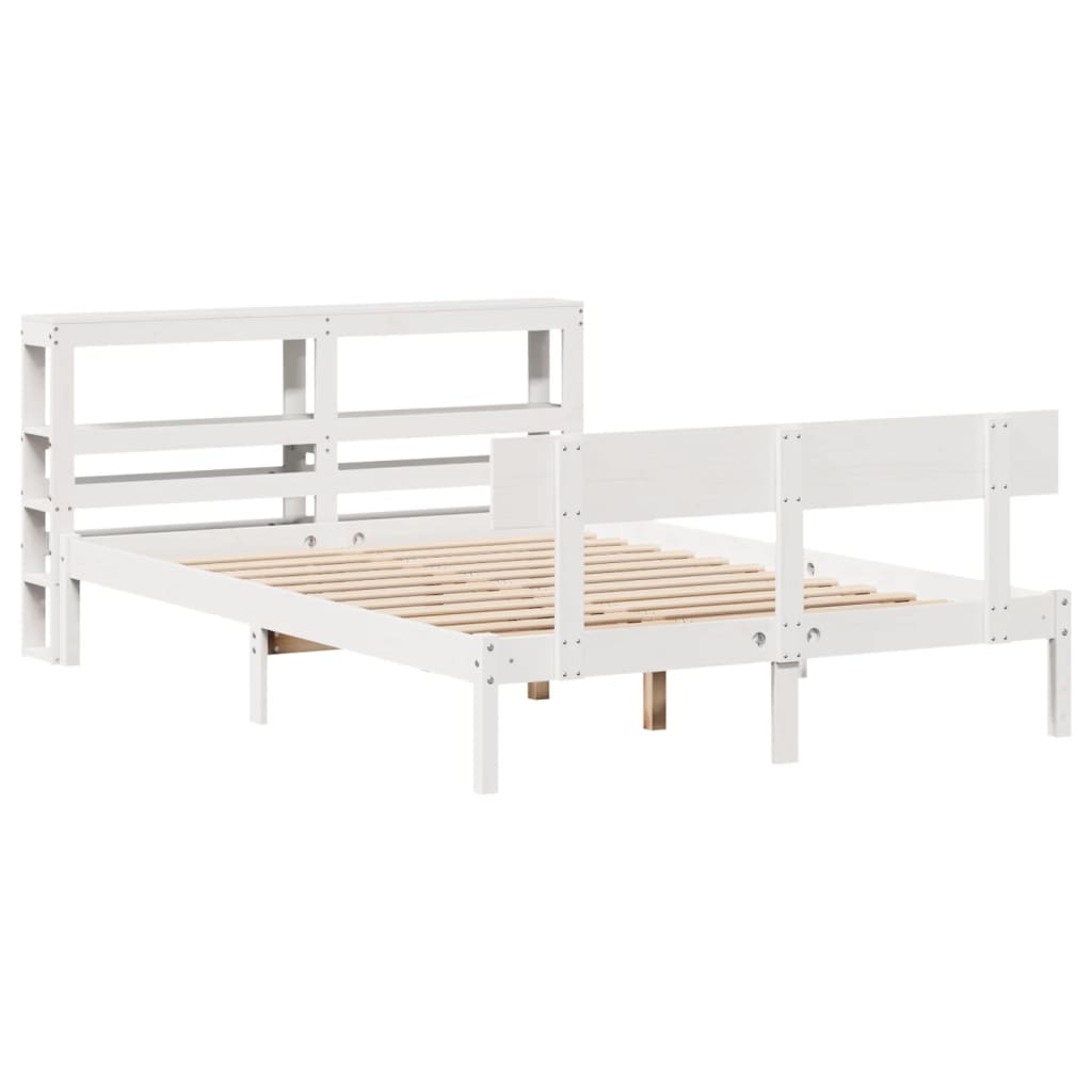Cadre de lit sans matelas blanc 140x190 cm bois de pin massif - XIOS