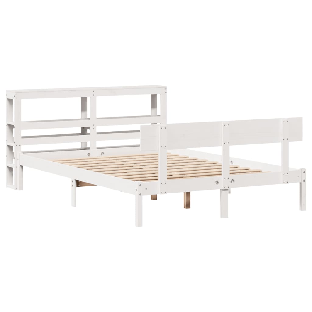 Cadre de lit sans matelas blanc 150x200 cm bois de pin massif - XIOS