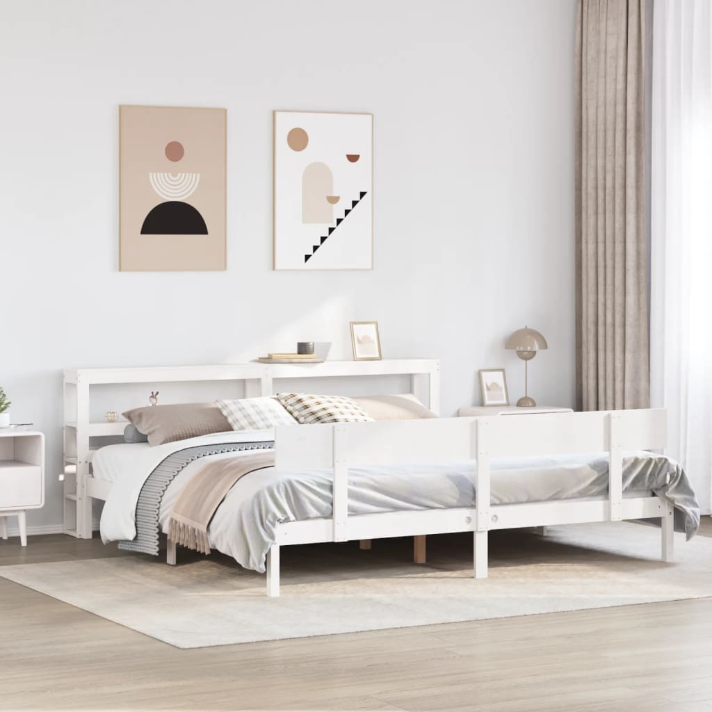 Cadre de lit sans matelas blanc 180x200 cm bois massif de pin - XIOS