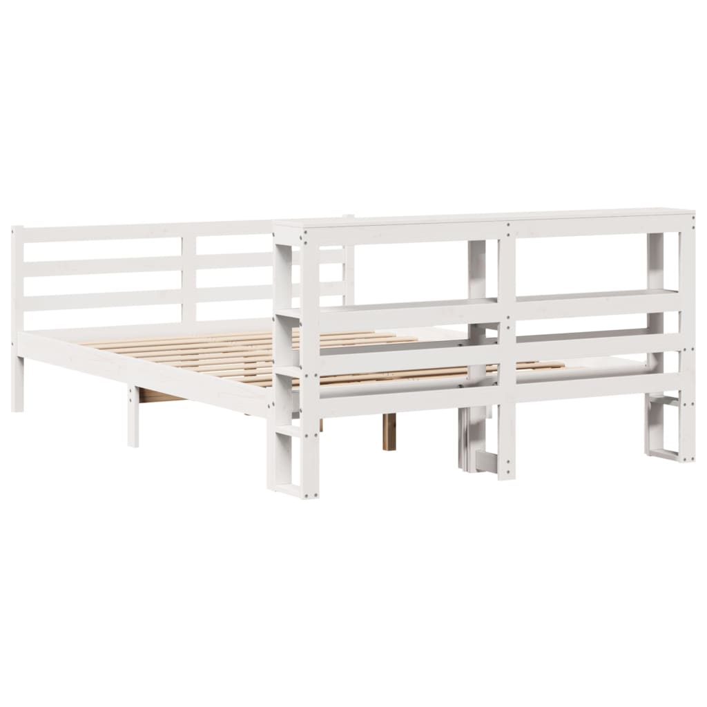 Cadre de lit sans matelas blanc 140x190 cm bois de pin massif - XIOS