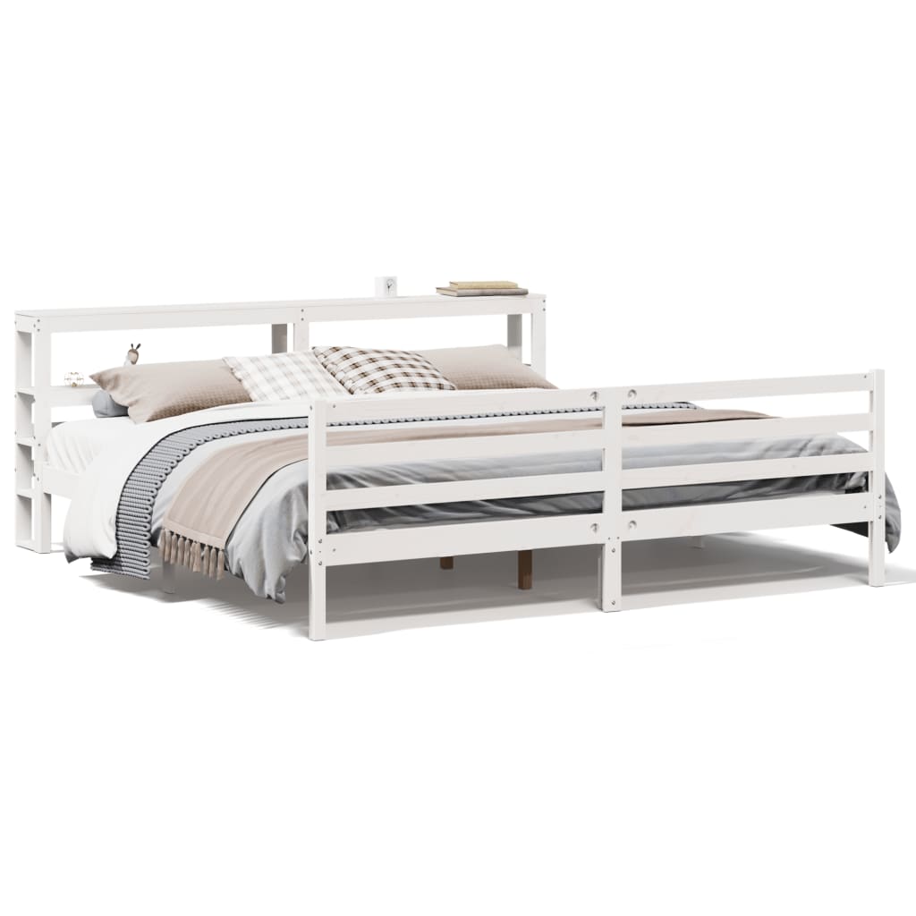 Cadre de lit sans matelas blanc 200x200 cm bois massif de pin - XIOS