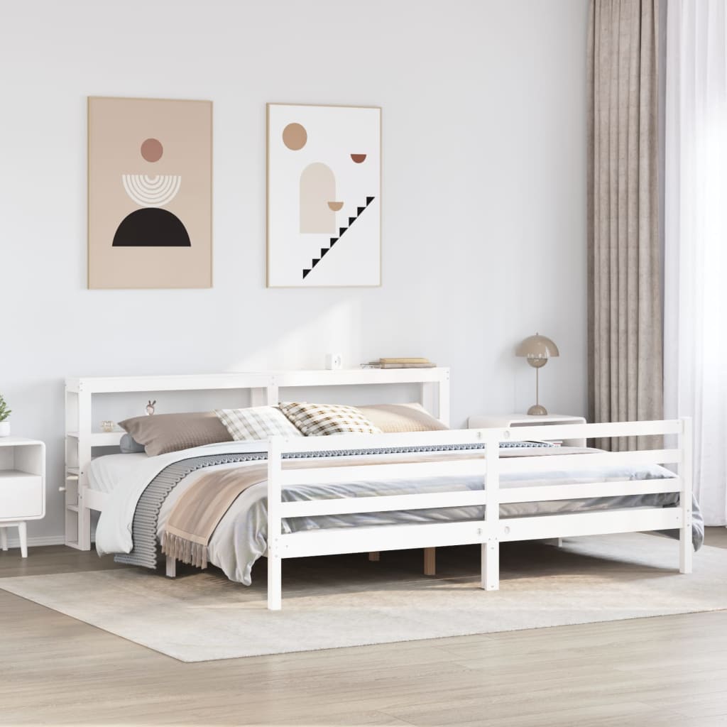 Cadre de lit sans matelas blanc 200x200 cm bois massif de pin - XIOS