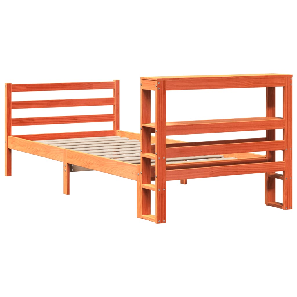 Cadre de lit sans matelas cire marron 90x190 cm bois pin massif - XIOS