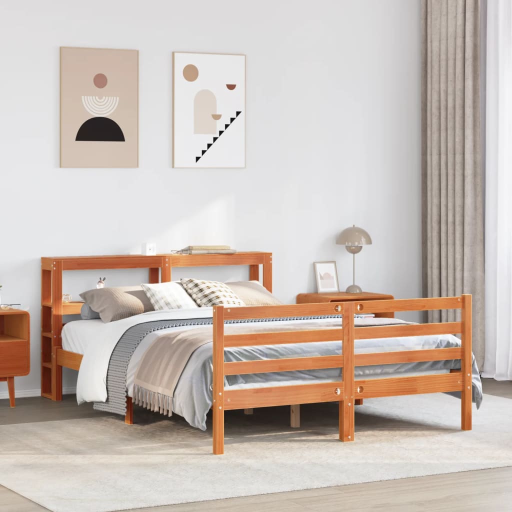 Cadre de lit sans matelas cire marron 150x200cm bois pin massif - XIOS