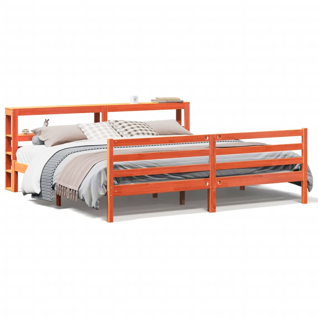 Cadre de lit sans matelas cire marron 180x200cm bois pin massif - XIOS