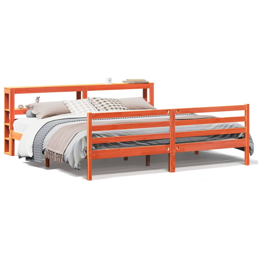 Cadre de lit sans matelas cire marron 200x200cm bois pin massif - XIOS