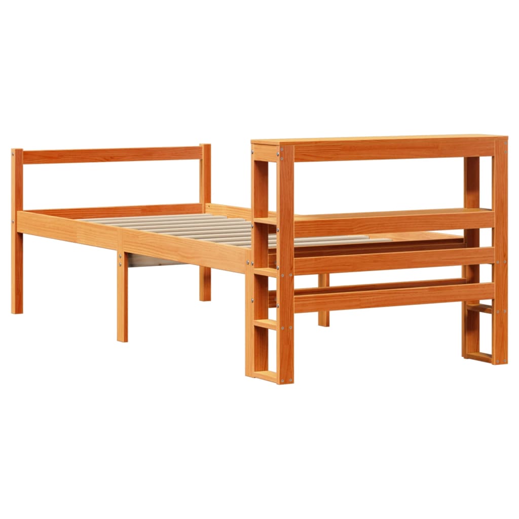 Cadre de lit avec tête de lit sans matelas cire marron 75x190cm - XIOS