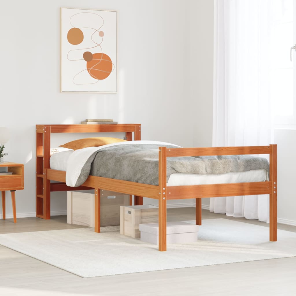 Cadre de lit avec tête de lit sans matelas cire marron 75x190cm - XIOS