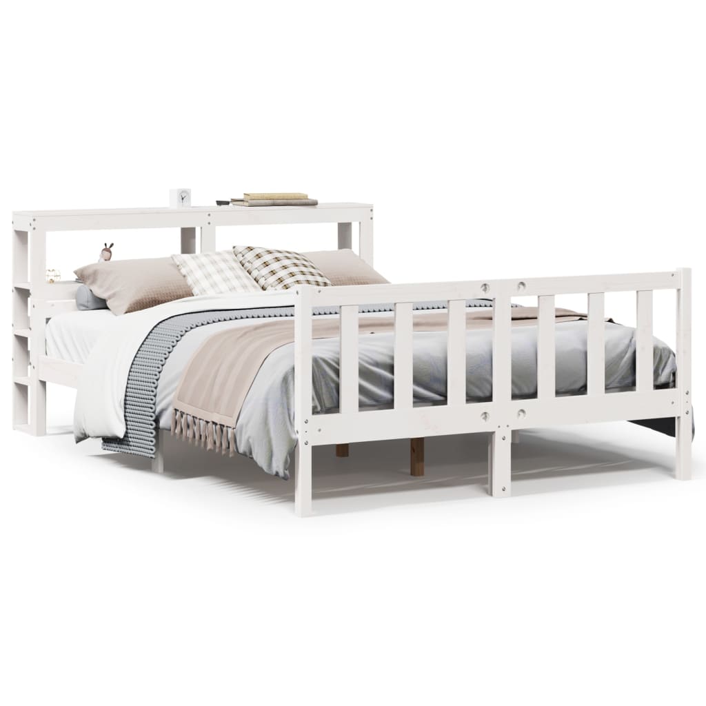 Cadre de lit sans matelas blanc 150x200 cm bois de pin massif - XIOS