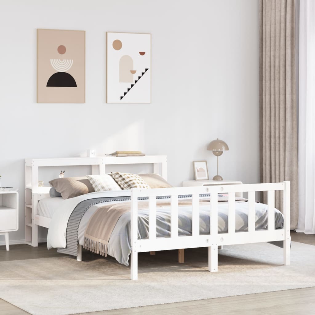 Cadre de lit sans matelas blanc 150x200 cm bois de pin massif - XIOS