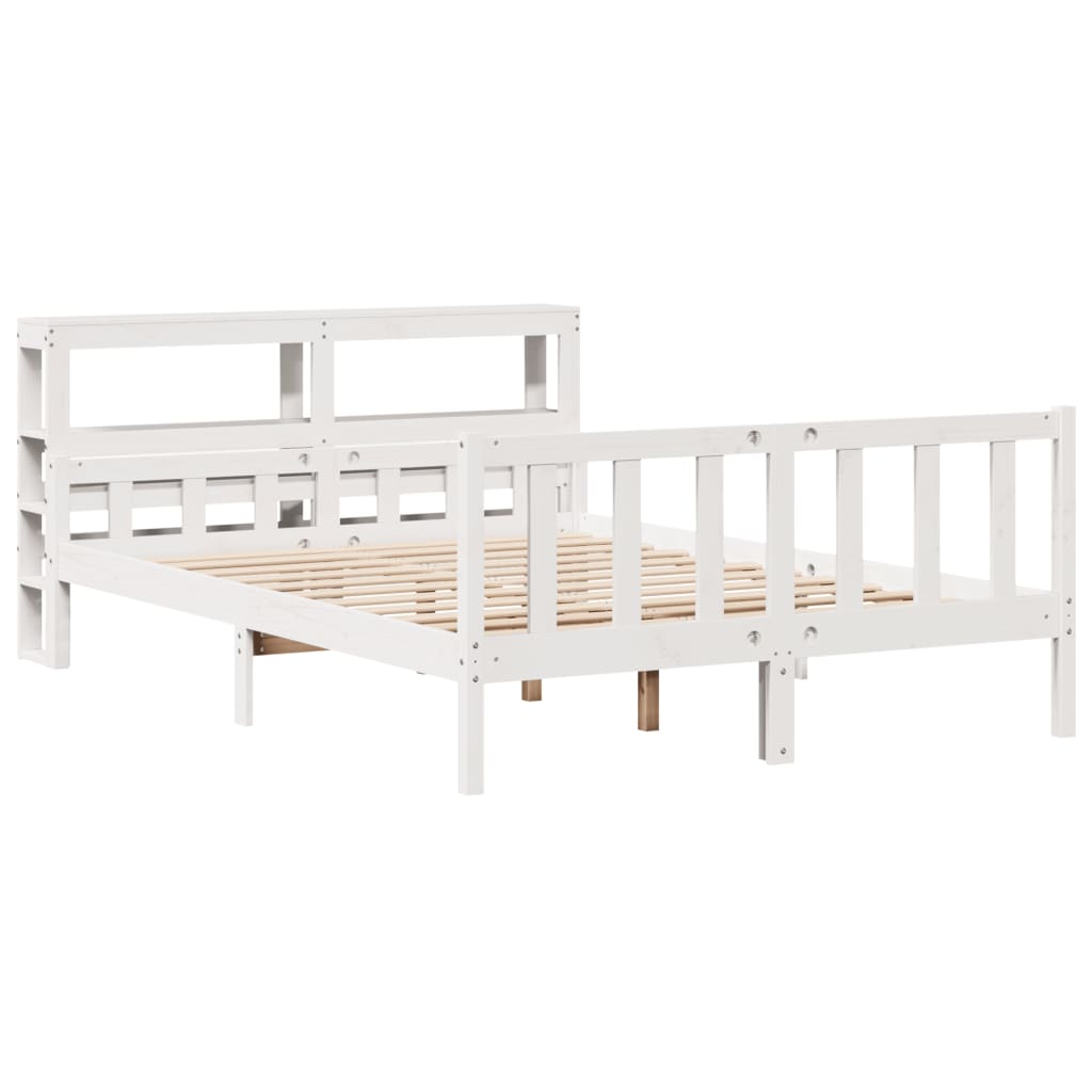 Cadre de lit sans matelas blanc 160x200 cm bois de pin massif - XIOS
