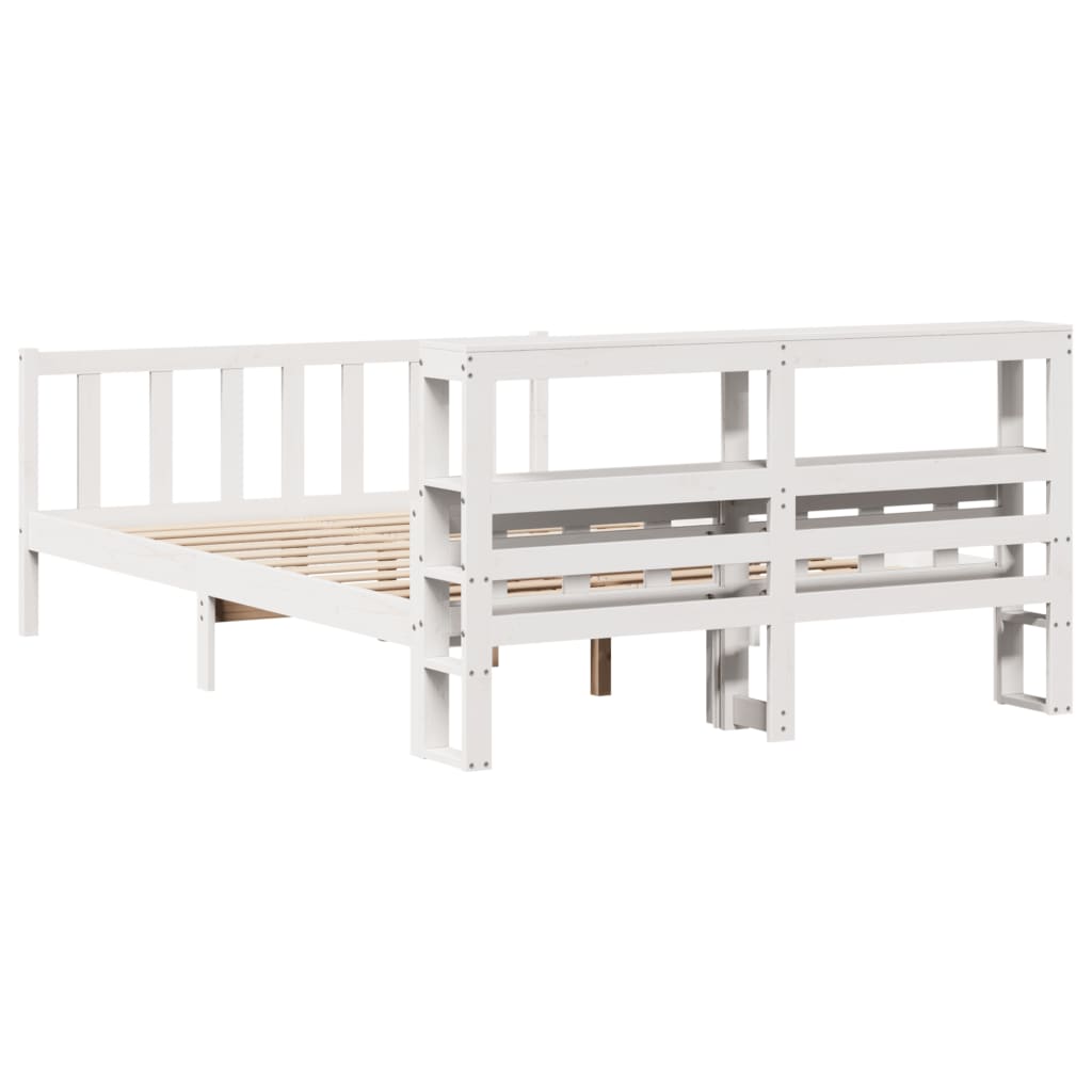 Cadre de lit sans matelas blanc 160x200 cm bois de pin massif - XIOS