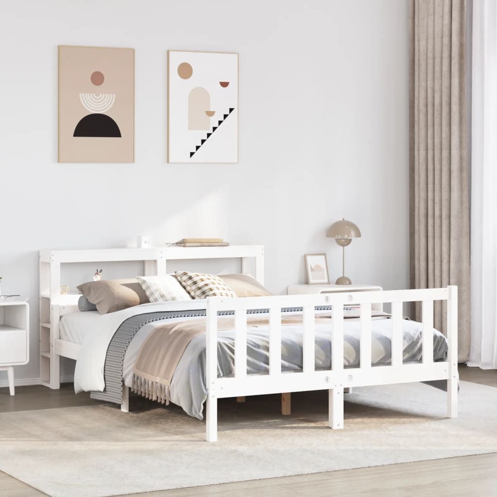 Cadre de lit sans matelas blanc 160x200 cm bois de pin massif - XIOS