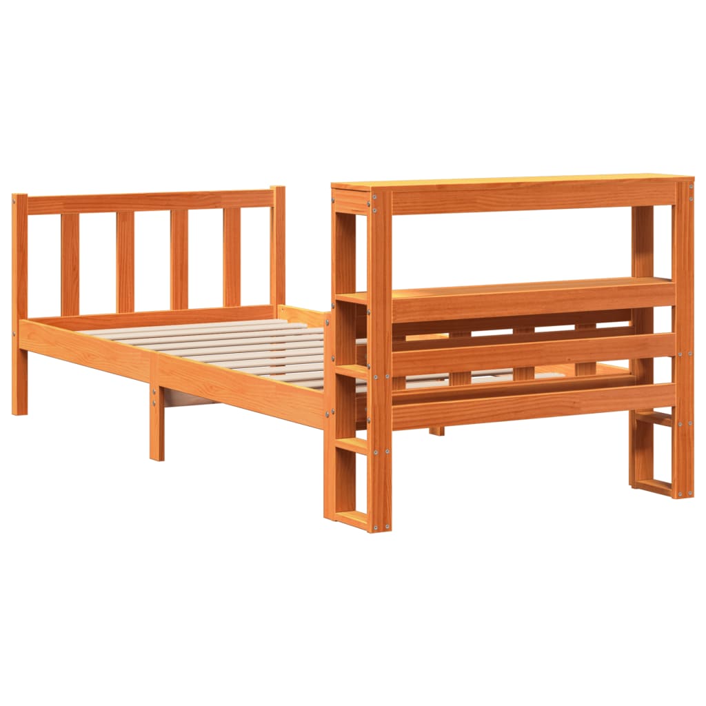 Cadre de lit avec tête de lit sans matelas cire marron 75x190cm - XIOS