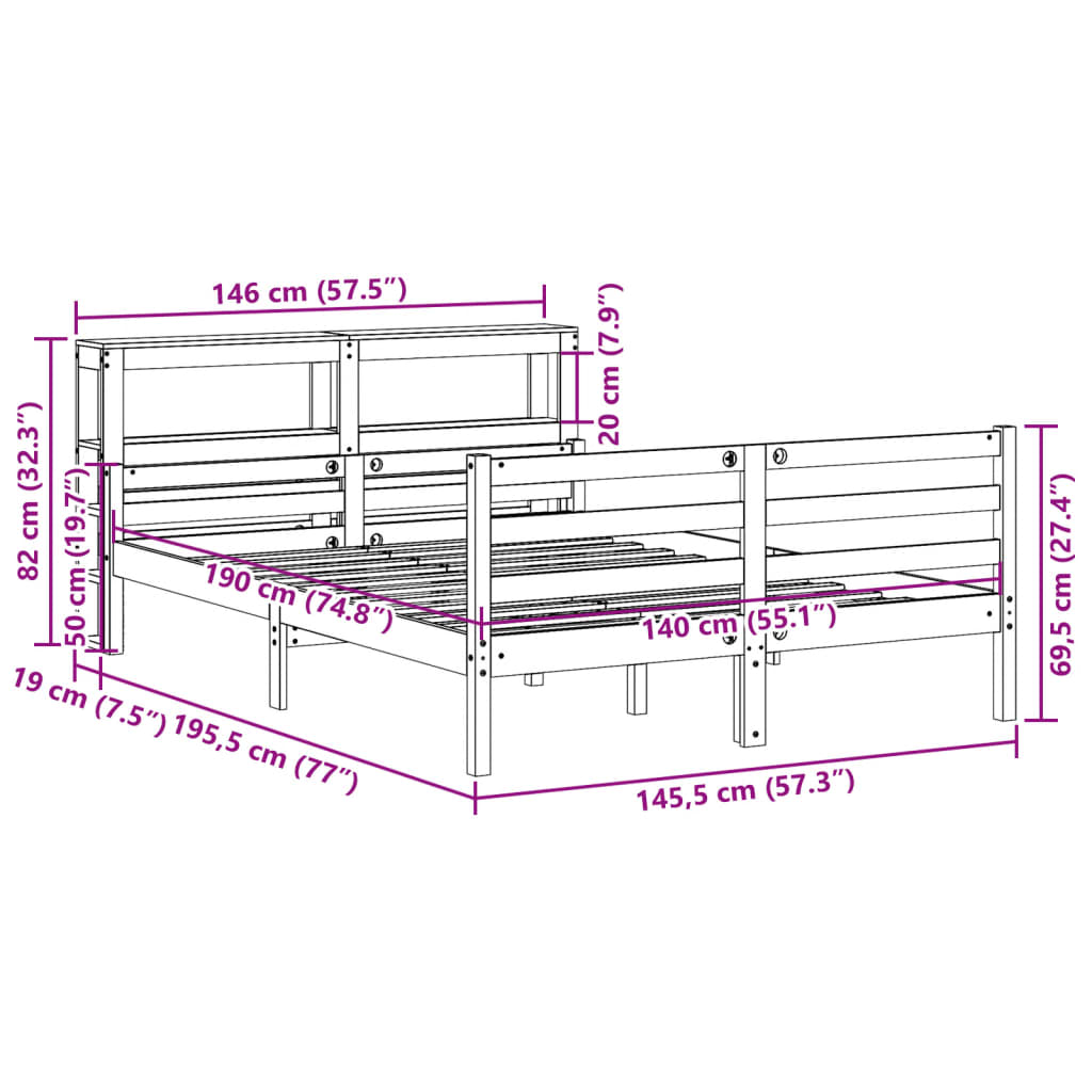 Cadre de lit avec tête de lit sans matelas 140x190 cm - XIOS
