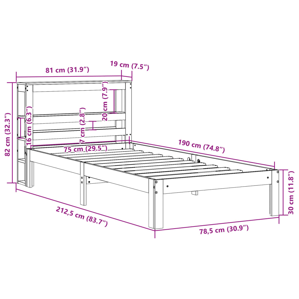 Cadre de lit avec tête de lit sans matelas 75x190 cm - XIOS