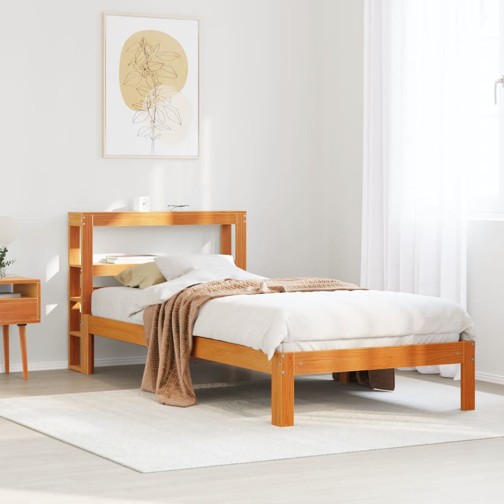 Cadre de lit sans matelas cire marron 75x190 cm bois pin massif - XIOS