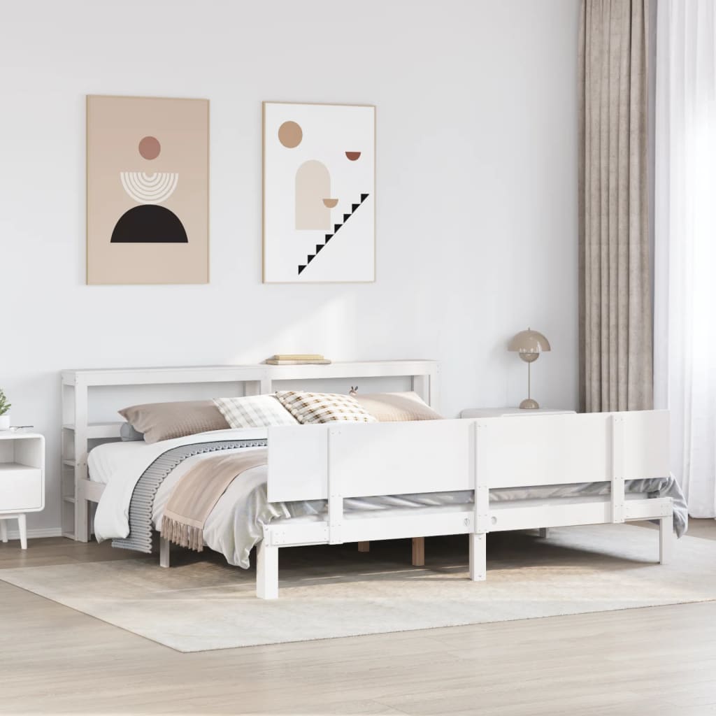 Cadre de lit avec tête de lit sans matelas blanc 180x200 cm
