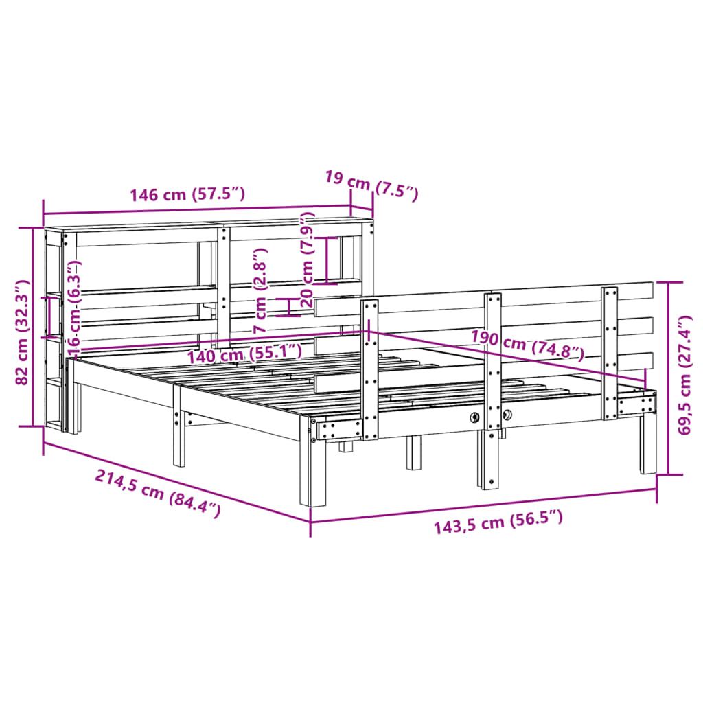 Cadre de lit avec tête de lit sans matelas 140x190 cm - XIOS