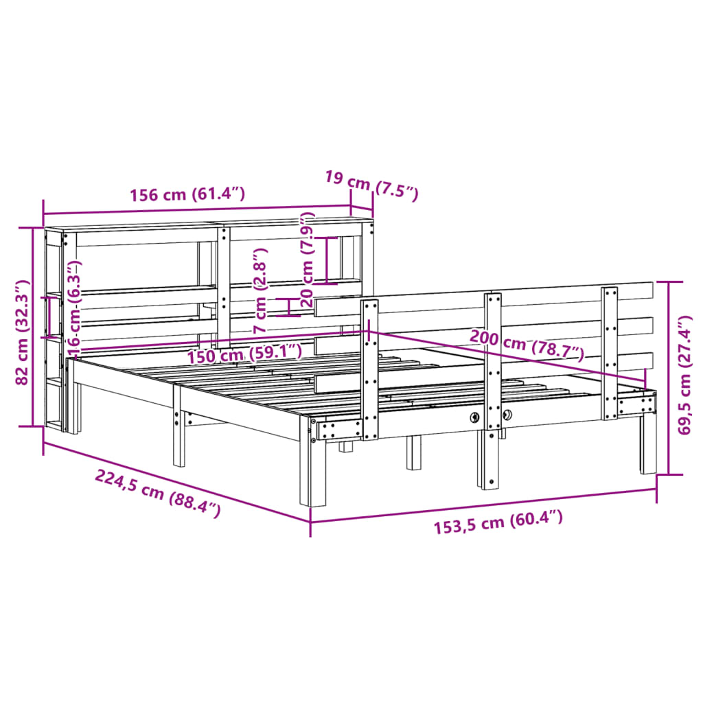 Cadre de lit avec tête de lit sans matelas 150x200 cm - XIOS