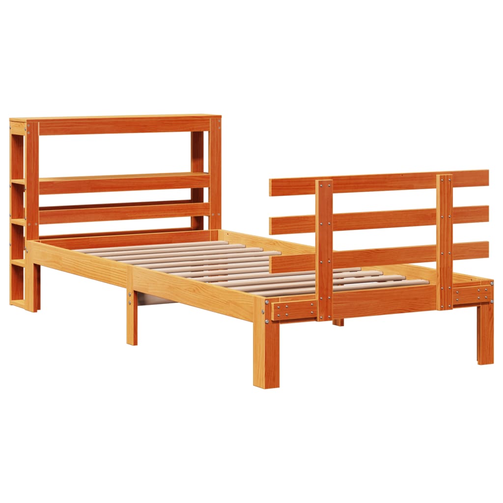 Cadre de lit avec tête de lit sans matelas cire marron 90x190cm - XIOS