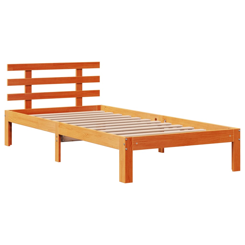 Cadre de lit avec tête de lit sans matelas cire marron 90x190cm - XIOS