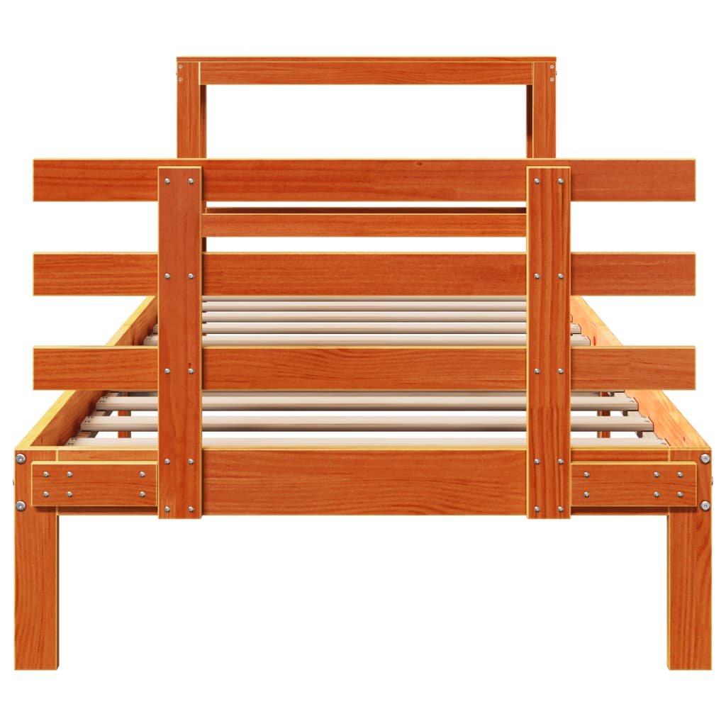 Cadre de lit avec tête de lit sans matelas cire marron 90x190cm - XIOS