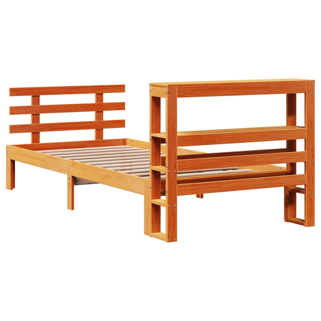 Cadre de lit avec tête de lit sans matelas cire marron 90x190cm - XIOS