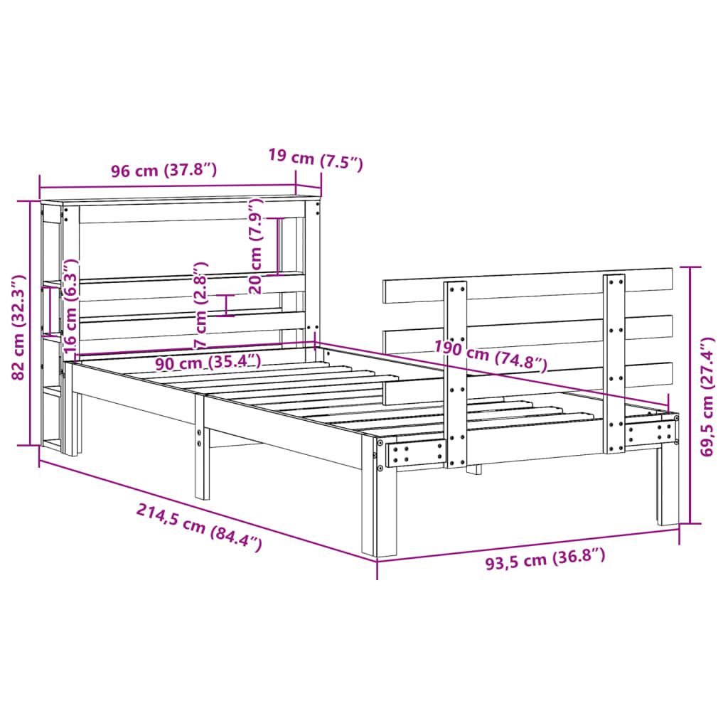 Cadre de lit avec tête de lit sans matelas cire marron 90x190cm - XIOS